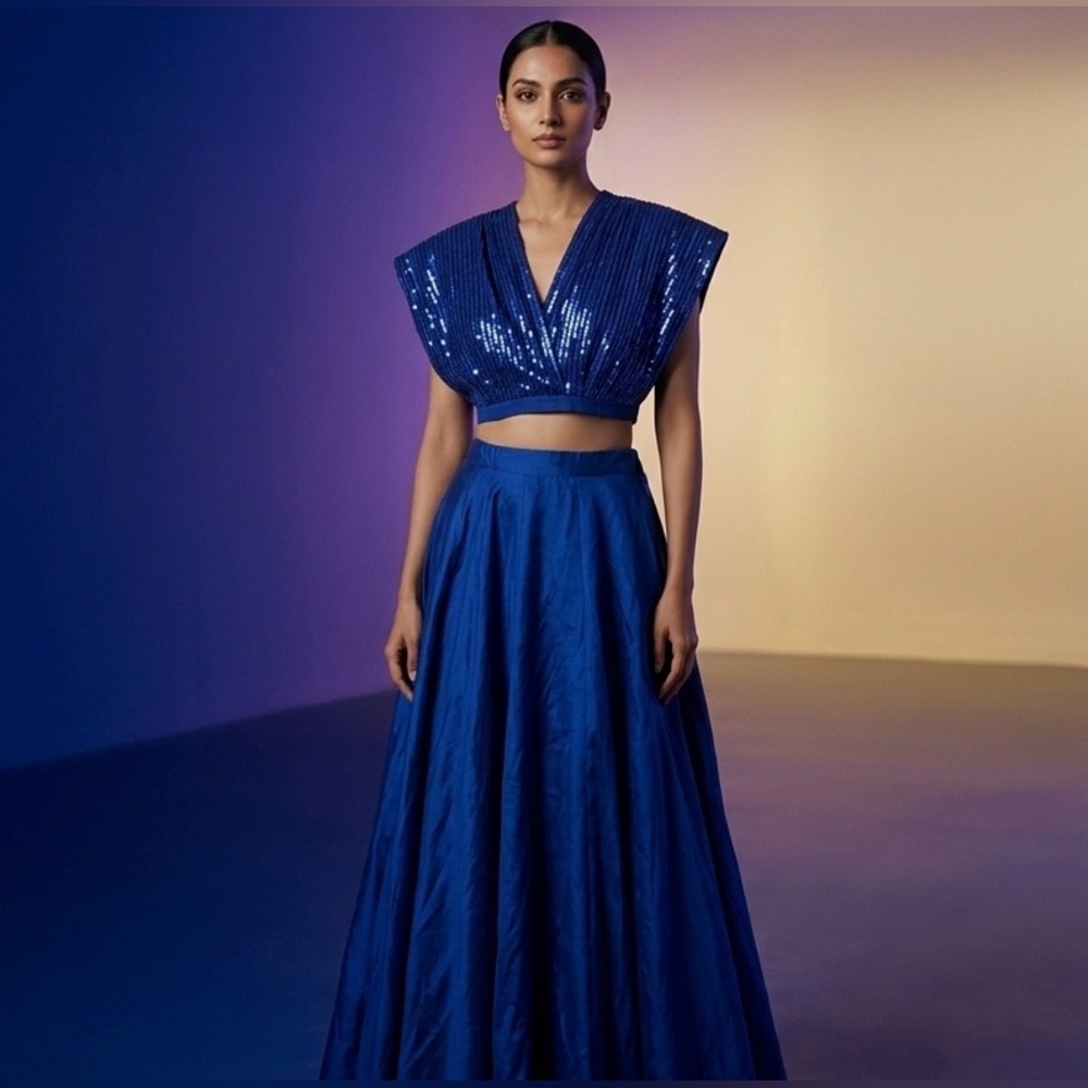 Sapphire Blue Indian Lehenga, includes blouse and Skirt, Formal Dress
